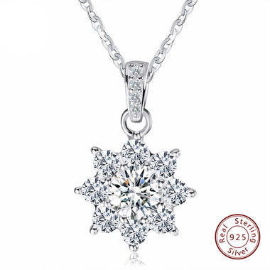 Silver Crystal Snowflake Pendants Necklace
