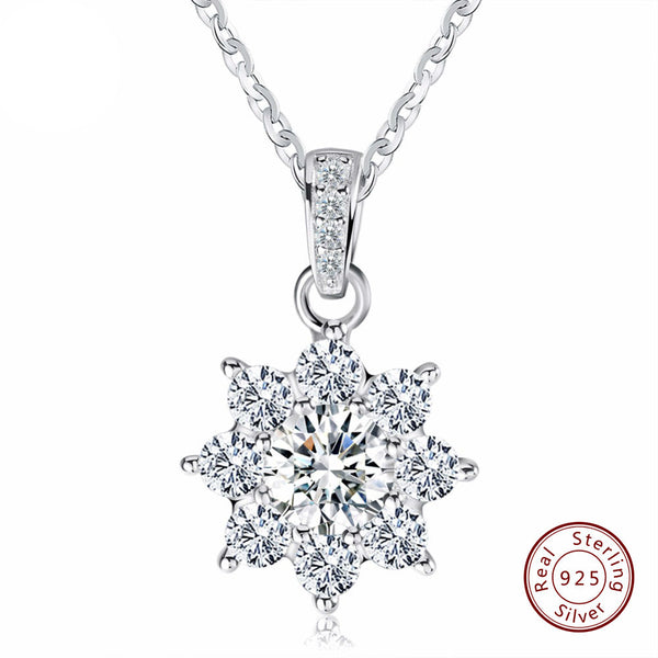 Silver Crystal Snowflake Pendants Necklace