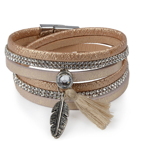 Candy Wide Crystal Leather Boho Bracelet