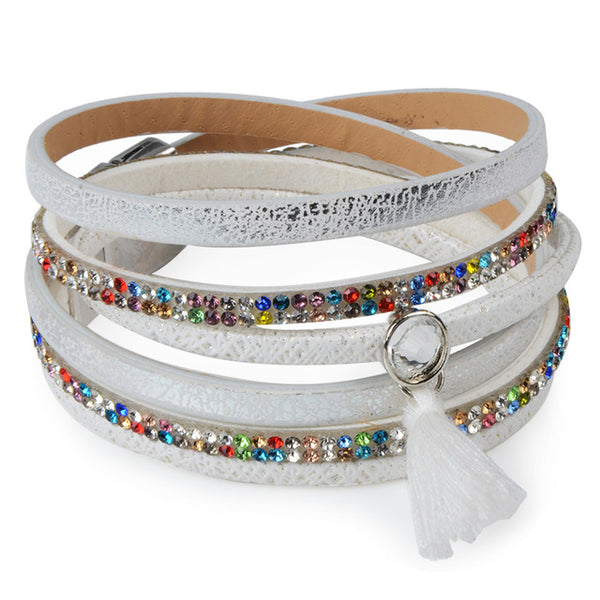 Candy Wide Crystal Leather Boho Bracelet