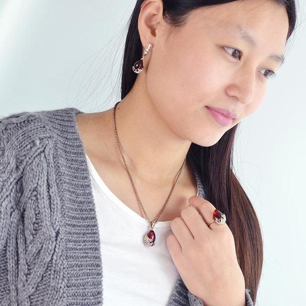Antique Red Stone Water Drop Pendant Jewelry Set