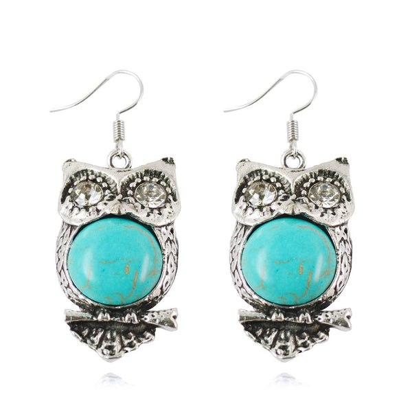 Owl Natural Stone Drop Pendant Jewelry Sets