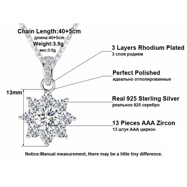 Silver Crystal Snowflake Pendants Necklace