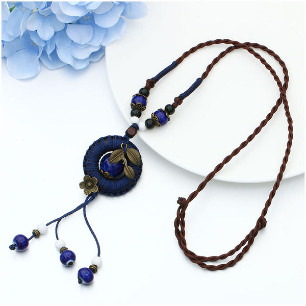 Vintage Ethnic Long Rope Chain Necklace