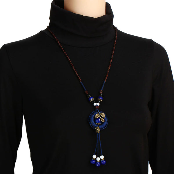 Vintage Ethnic Long Rope Chain Necklace