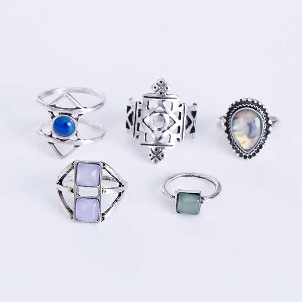 Silver and Stone Boho Ring Set