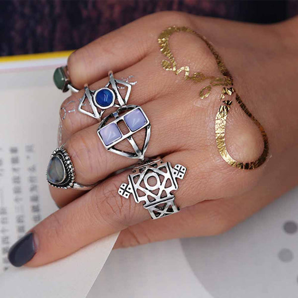 Silver and Stone Boho Ring Set