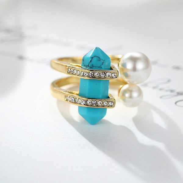 Pearls and Rhinestones Quartz Stone Ring
