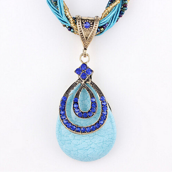 Beads and Rhinestone Water Drop Pendant Necklace